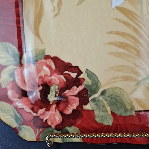 Set of (2) 222 Fifth Plates Hummingbird Tropical Floral 11" - Picture 5 of 8